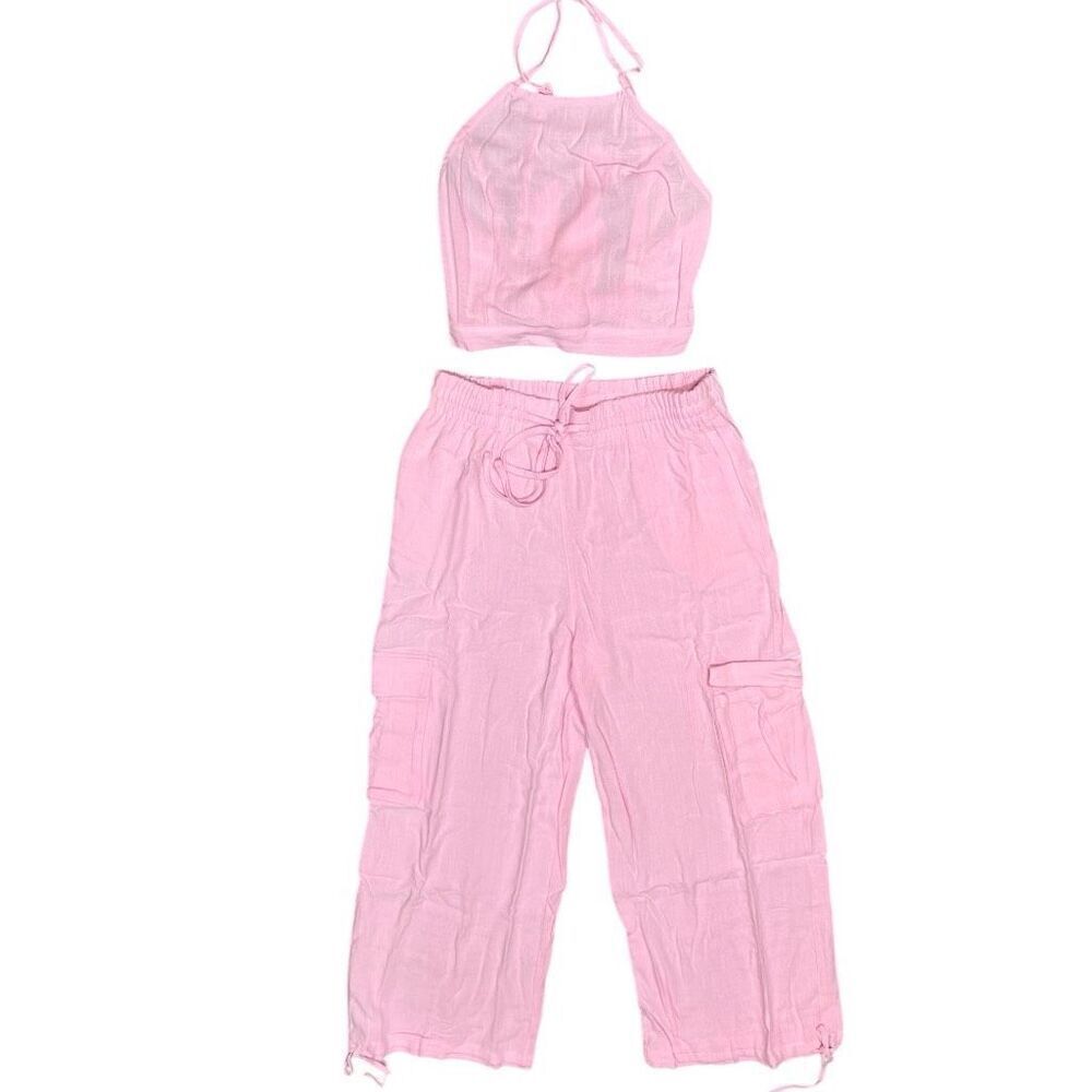 Light Pink Halter Crop Top & Cargo Joggers Set | HYFVE NWT - Picture 5 of 9